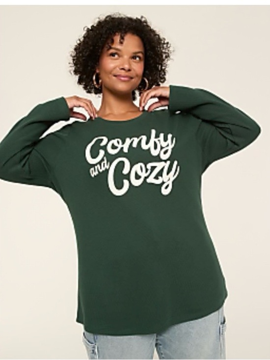 Lane Bryant Sweaters - Lane Bryant Dark Green 'Comfy and Cozy' Crewneck Sweater
